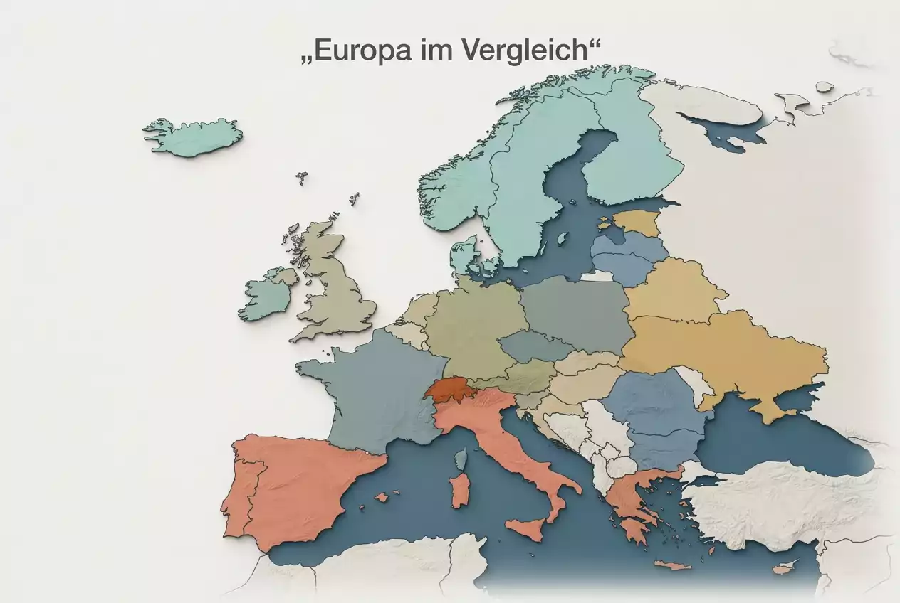Europakarte mit verschiedenen Laendern die unterschiedliche Regulierungsansaetze symbolisieren