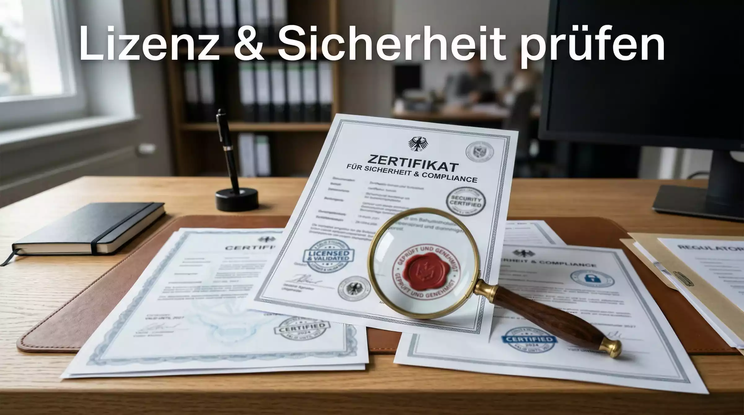 Offizielle Dokumente und Siegel die Lizenzierung und Sicherheit symbolisieren