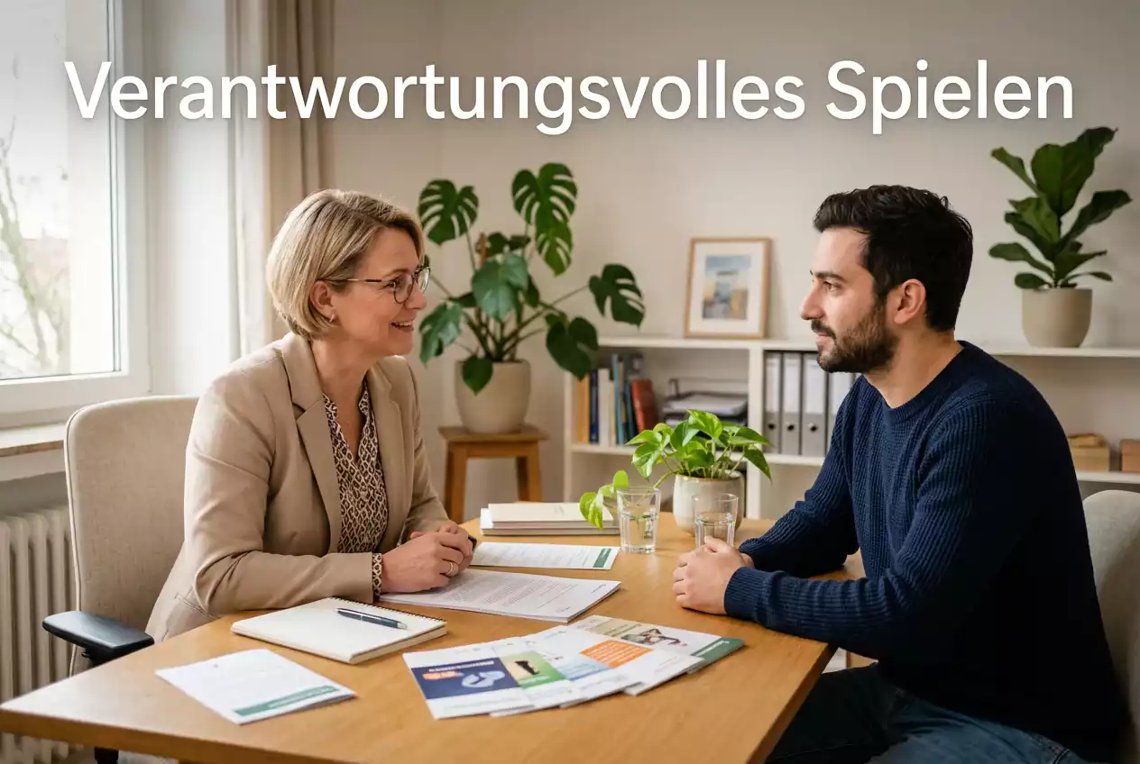 Person in Beratungsgespraech zum Thema verantwortungsvolles Spielen