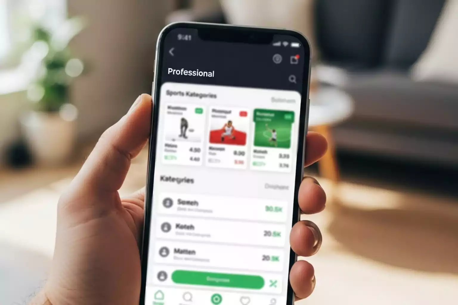 Smartphone mit Sportwetten-App in der Hand einer Person